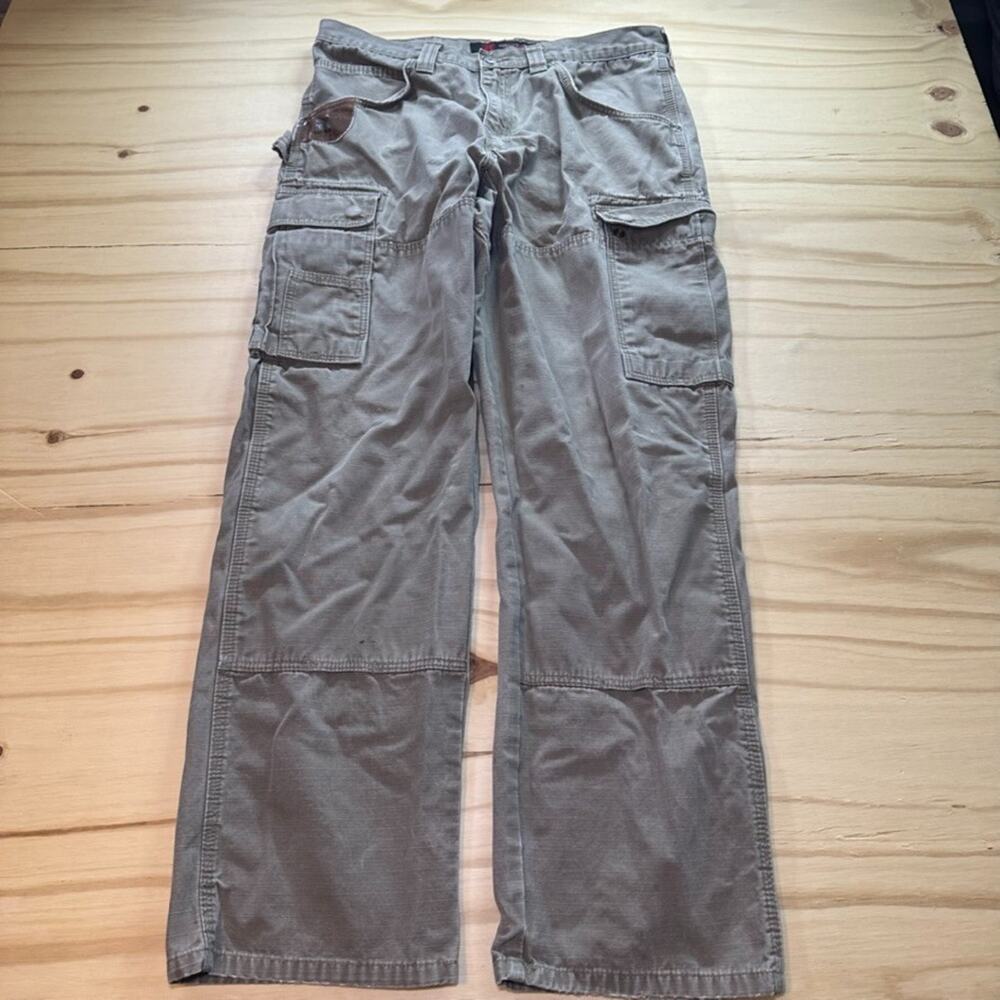 Wrangler Riggs Pants Men's 34x32 Double Knee Cargo Ripstop 3W060BR Beige Work